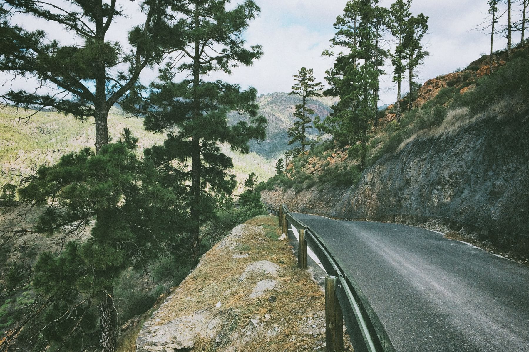 Una carretera de montaña serpenteante bordeada de pinos que cruza las tierras altas del departamento de La Paz, Honduras